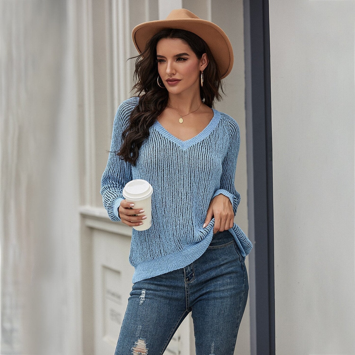 Pulls amples Tricot Manches longues Col en V