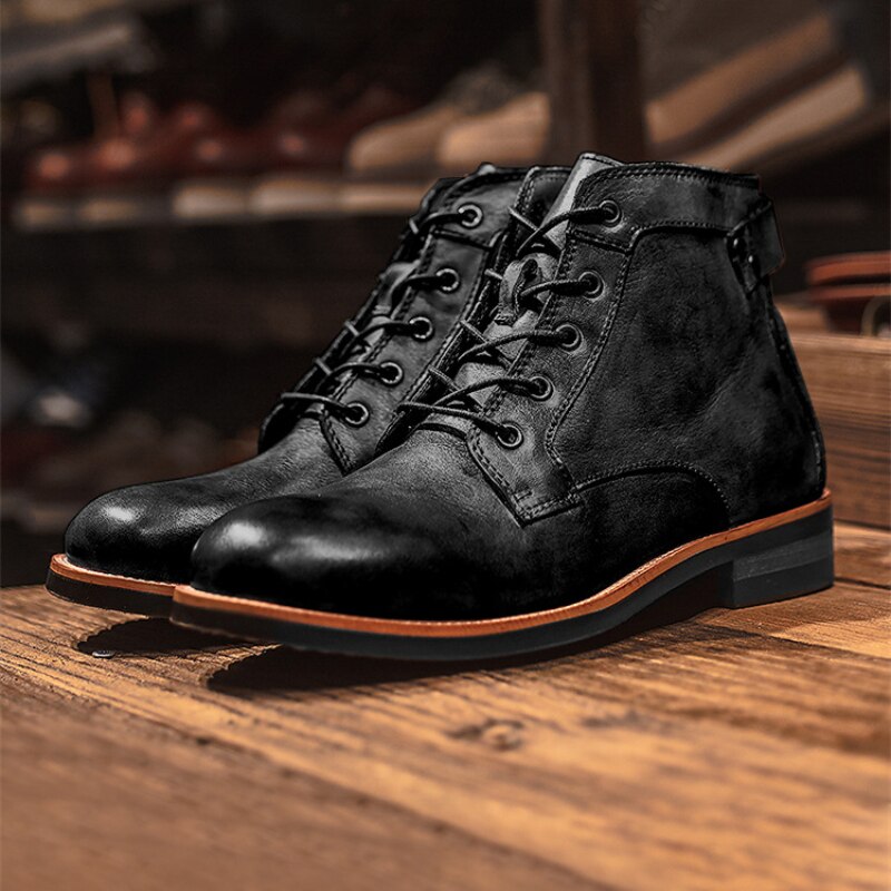 Bottes robustes en cuir pour homme avec semelle épaisse