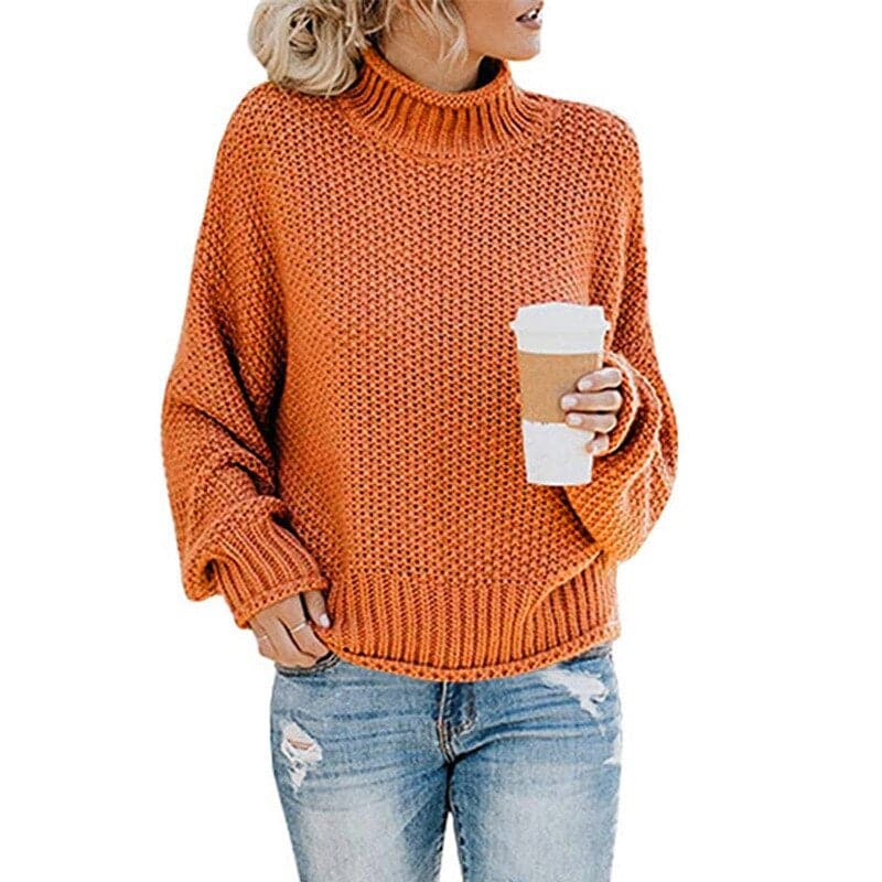 Pull tricoté Col montant Maille épaisse Confortable Chaud
