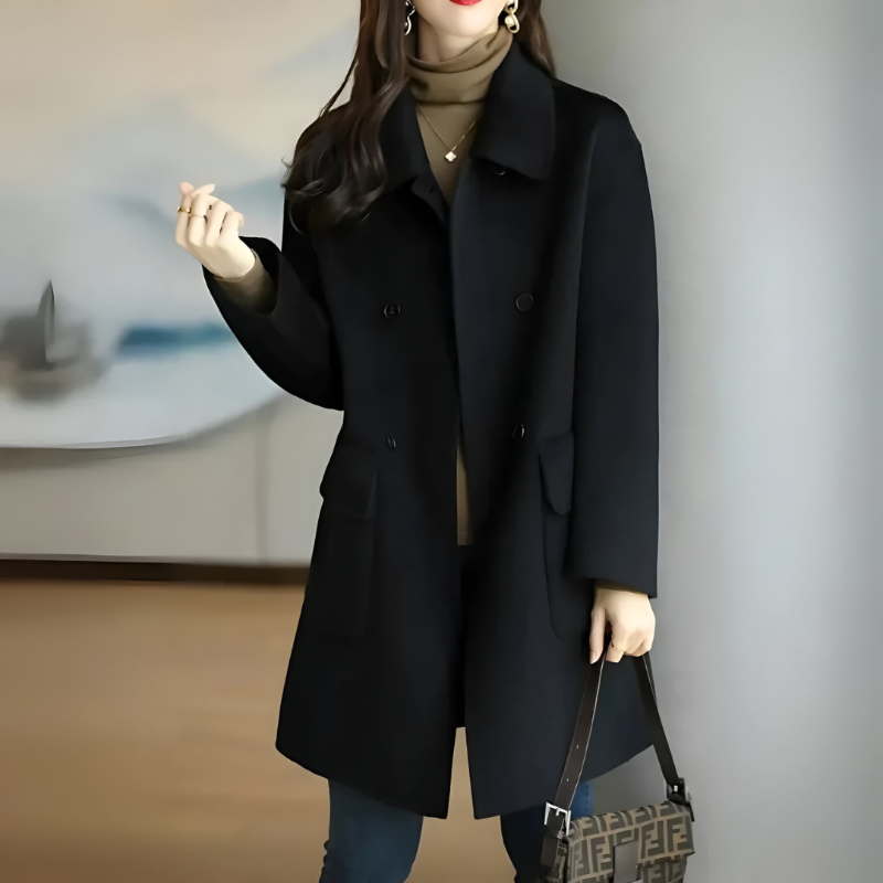 Damen Wolljacke Lang Elegant Knopfverschluss - IdealeKleiden