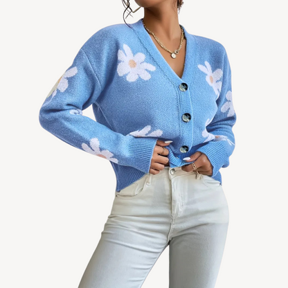 Gilet femme à motif floral et boutons sur le devant
