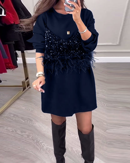 Robe de soirée élégante à sequins et plumes