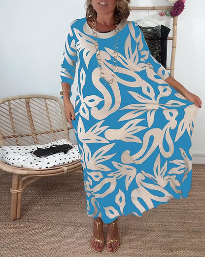 Robe pour femme à col rond, manches longues et imprimé coloré