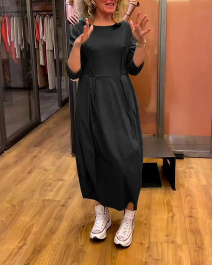 Robe élégante encolure ronde manches 2/3