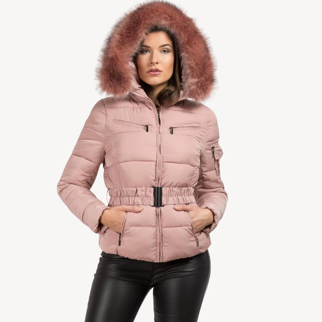 Robe d'hiver chaude | Manteau matelassé pour femme avec capuche en fausse fourrure
