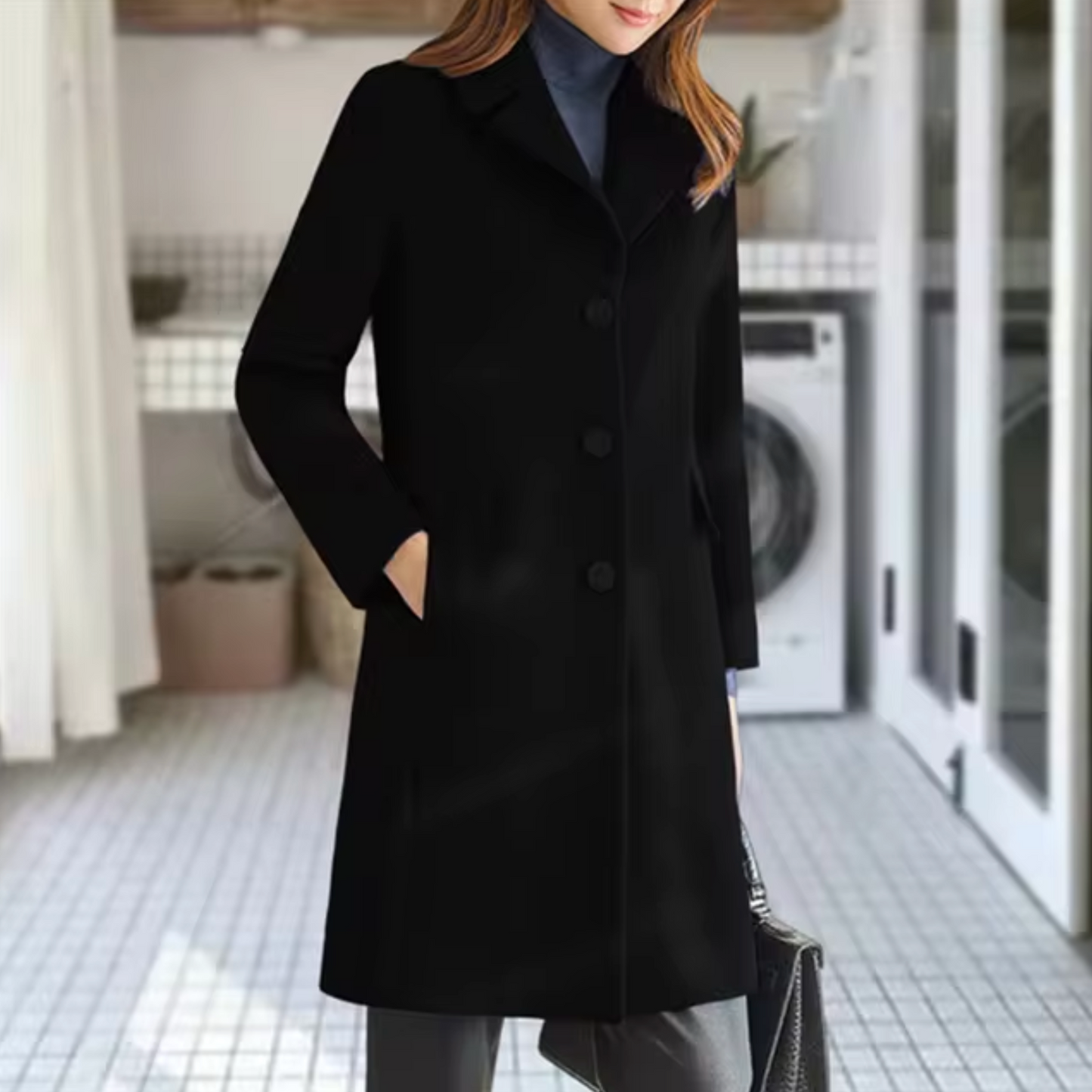 Manteaux chauds en laine pour femme avec poche avant
