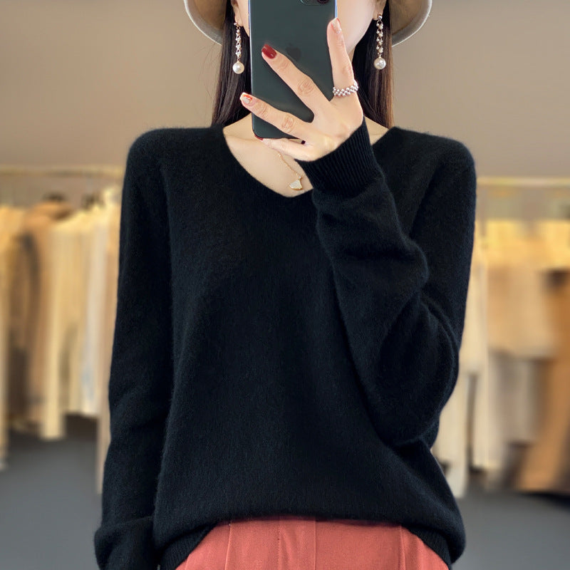 Pull confortable pour femme col en V chaud hiver