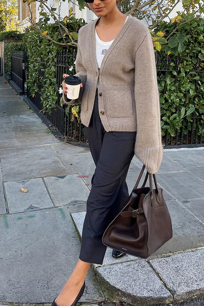 Stylische Strickjacke Doppelte Taschen - IdealeKleiden