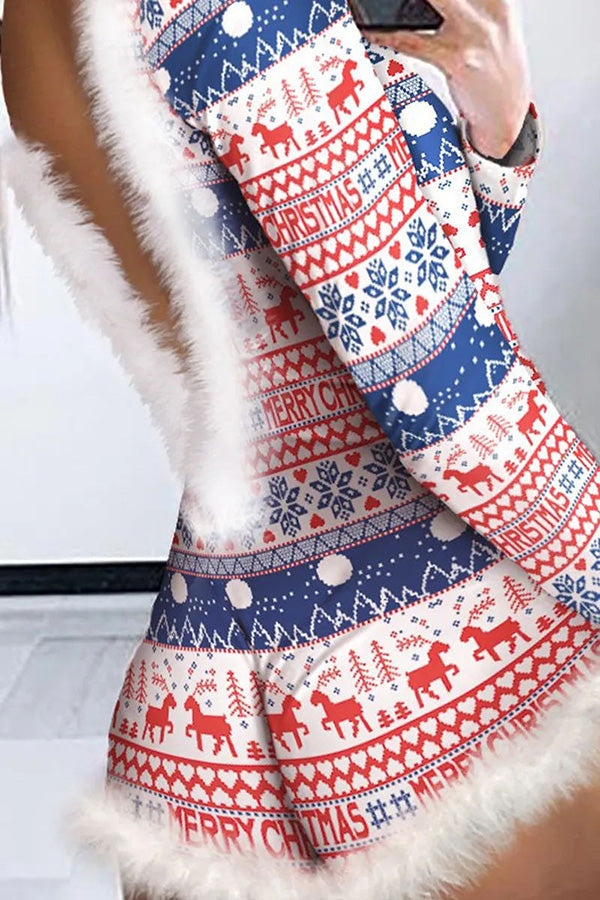 Robe de Noël à manches longues et dos nu pour femme