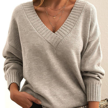 Pull en maille douce col V femme