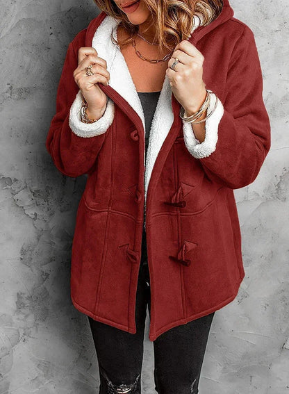 Veste d'hiver chaude à capuche pour femme, boutonnée
