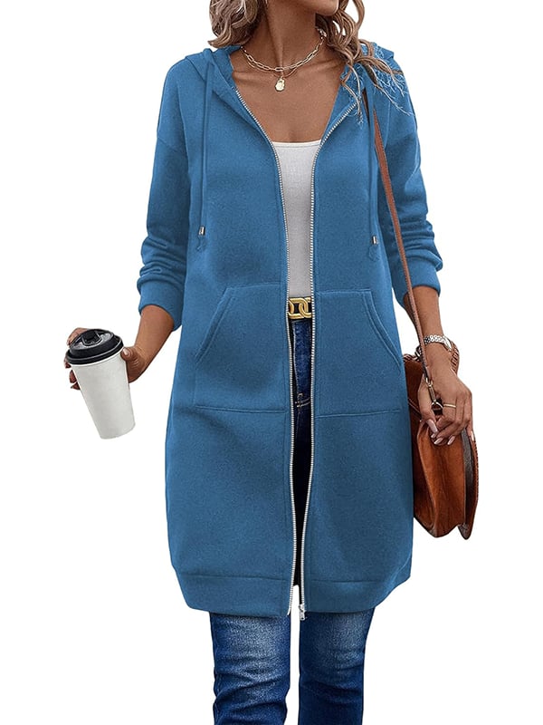 Veste à capuche à manches longues zippée pour femme