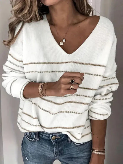Sweatshirt moderne rayé à col en V