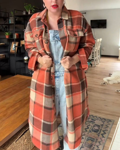 Manteau à carreaux pour femme avec boutons