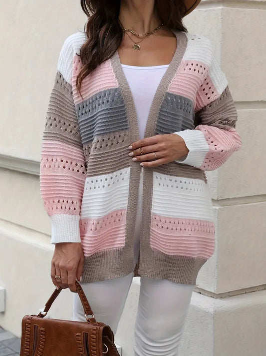 Strickjacke Bunt Farbblock Muster - IdealeKleiden