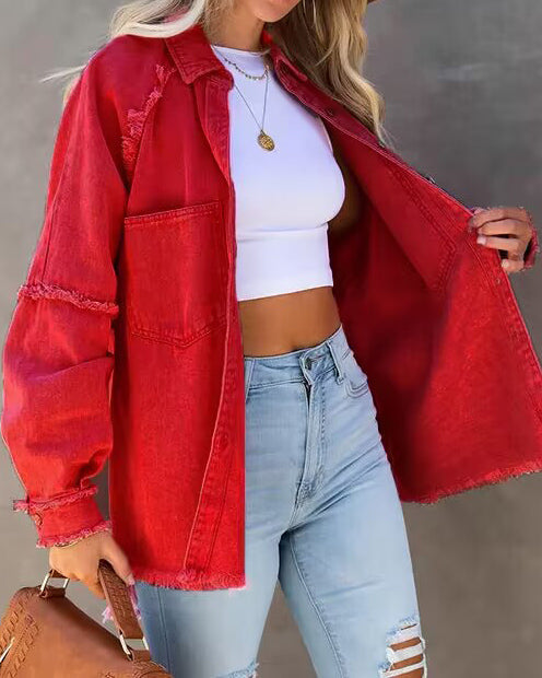 Trendige Denim-Jacke Patchwork Style - IdealeKleiden