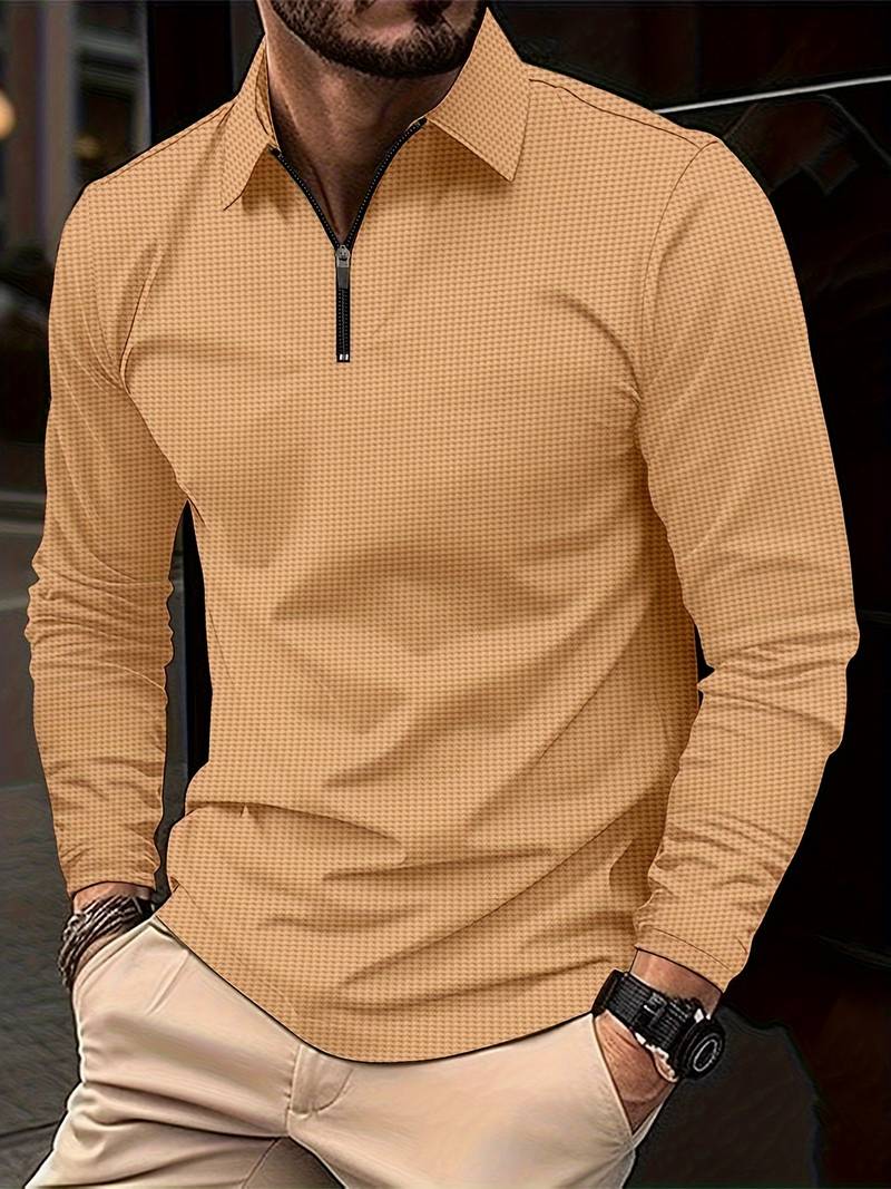 Chemise décontractée à manches longues, motif gaufré, col en V