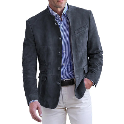 Blazer homme en daim coupe ajustée col mandarin