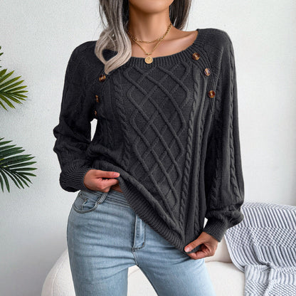 Pull tendance col carré tricot