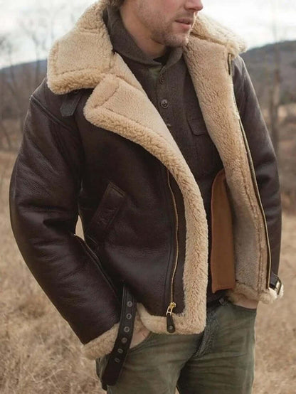 Blouson en cuir style mouton shearling