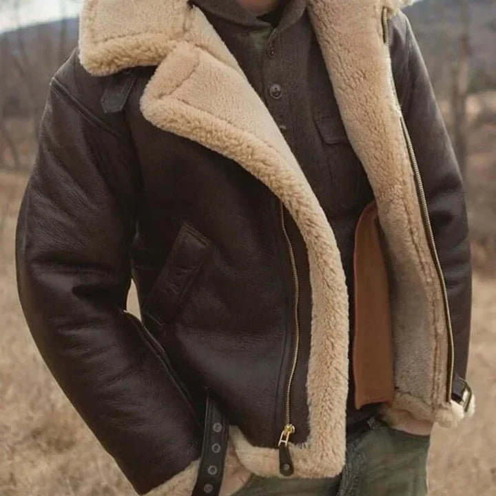 Veste en cuir homme style peau de mouton