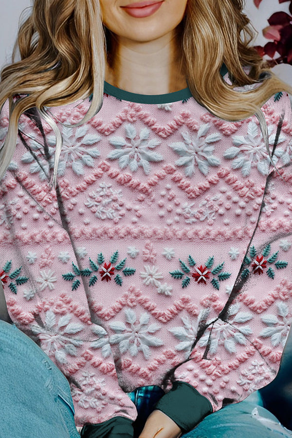 Pull de Noël Manches longues Imprimé contrastant