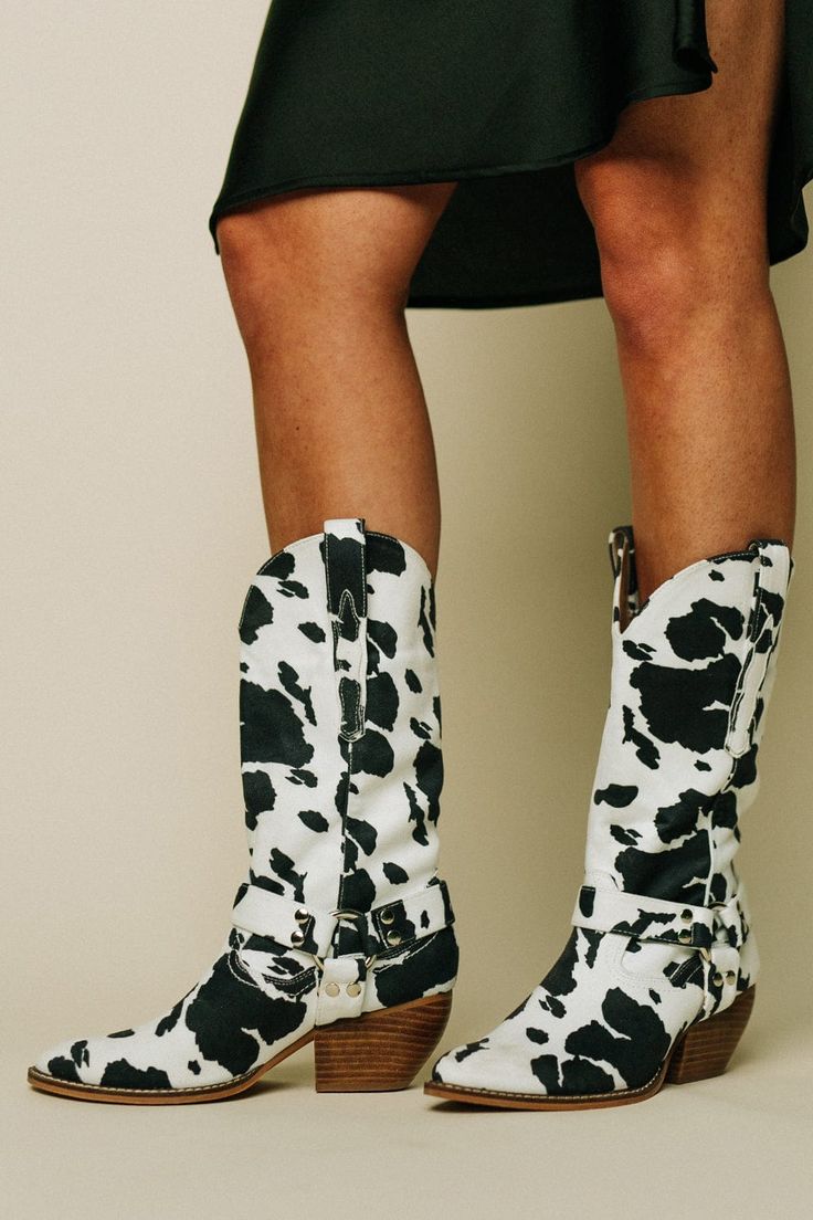 Damen Stiefel Western Style Kuhfell Optik - IdealeKleiden