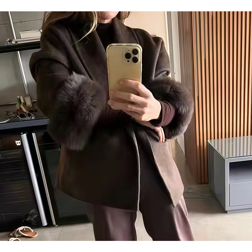 Manteau d'hiver long pour femme avec ceinture et fausse fourrure