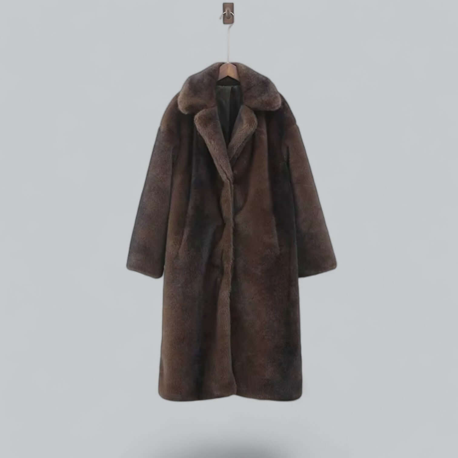 Eleganter Trenchcoat Lang Kunstfell Mantel - IdealeKleiden