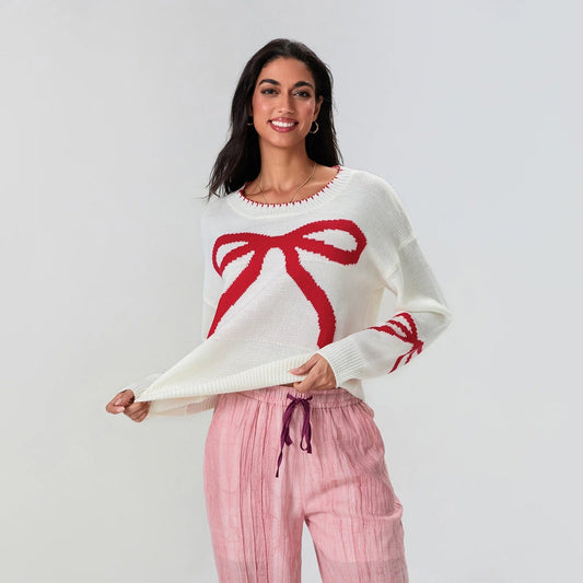 Eleganter Strickpullover mit Schleifendetail - IdealeKleiden