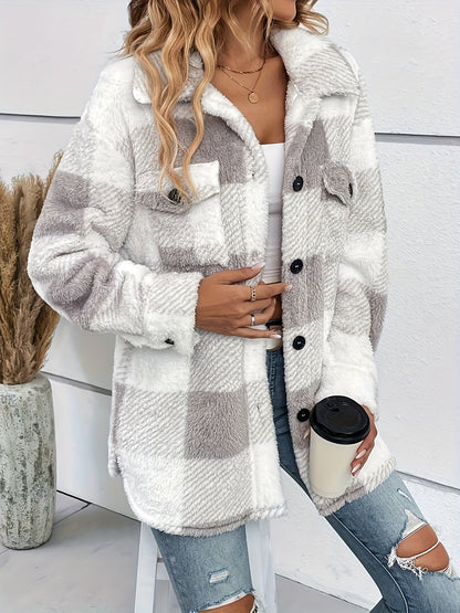 Veste polaire femme à carreaux chaude et confortable