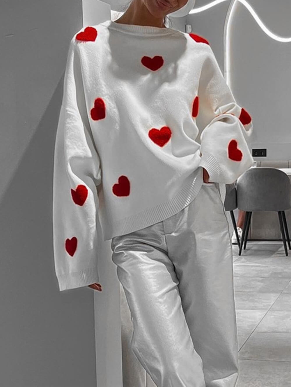 Robe surdimensionnée en tricot à motif cœurs bouclés