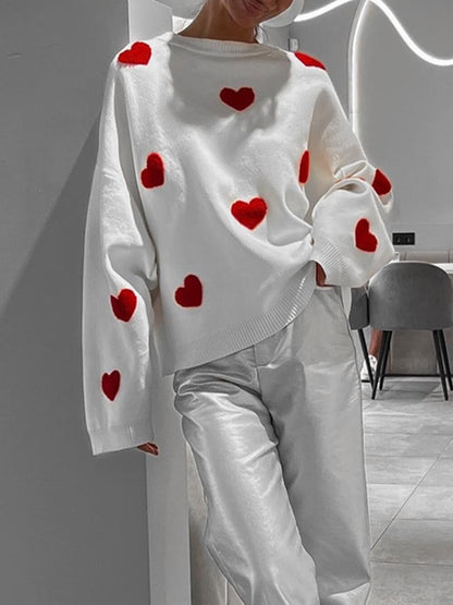 Robe surdimensionnée en tricot à motif cœurs bouclés