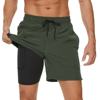 Short de bain homme 2-en-1 sportif avec cordon de serrage