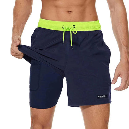 Short de bain homme 2-en-1 sportif avec cordon de serrage