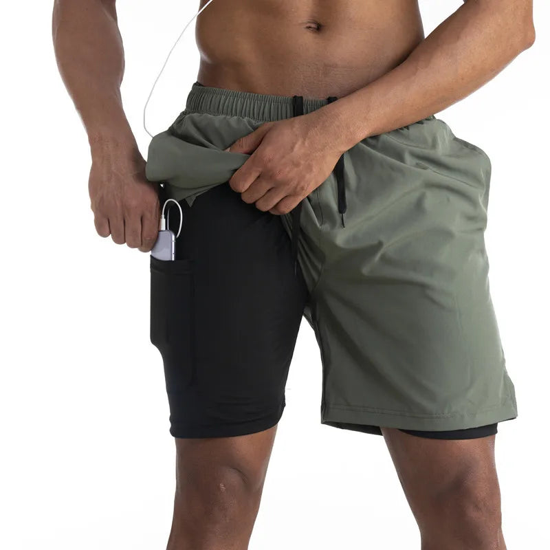2-in-1 Laufshorts Herren Sport Shorts mit Taschen - IdealeKleiden