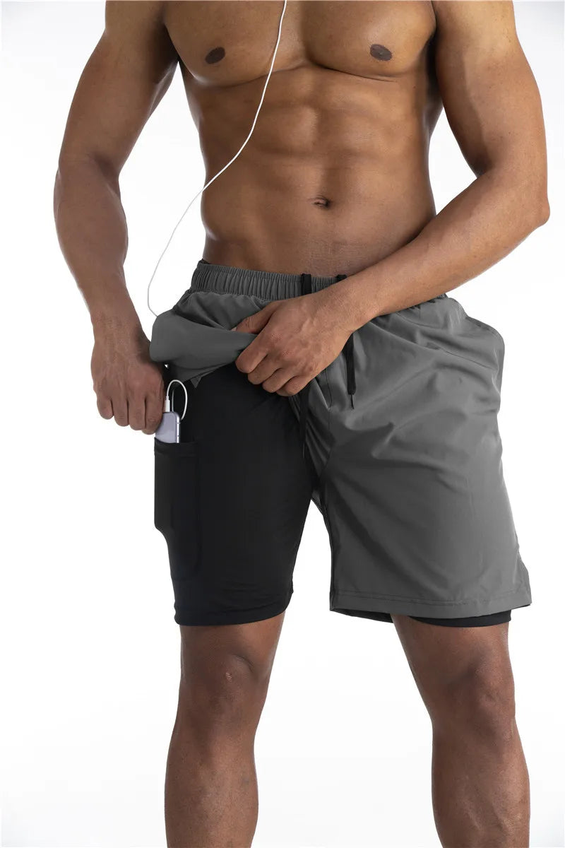 Shorts de sport 2 en 1 pour homme avec poches