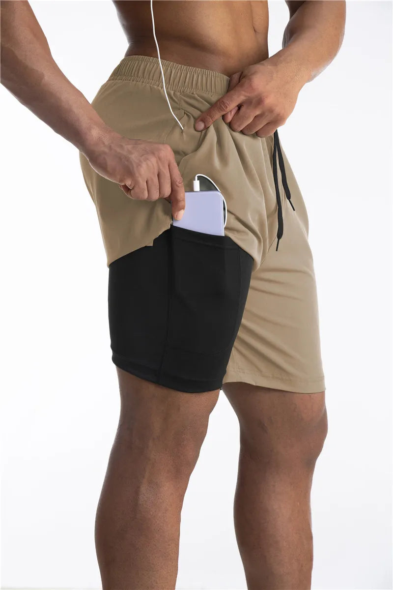 Shorts de sport 2 en 1 pour homme avec poches