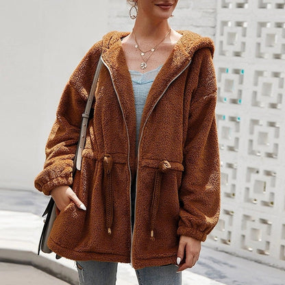 Veste teddy douce oversize avec capuche et poches