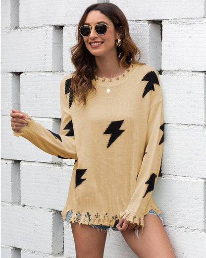Pull en maille pour femme Coupe décontractée Détails frangés