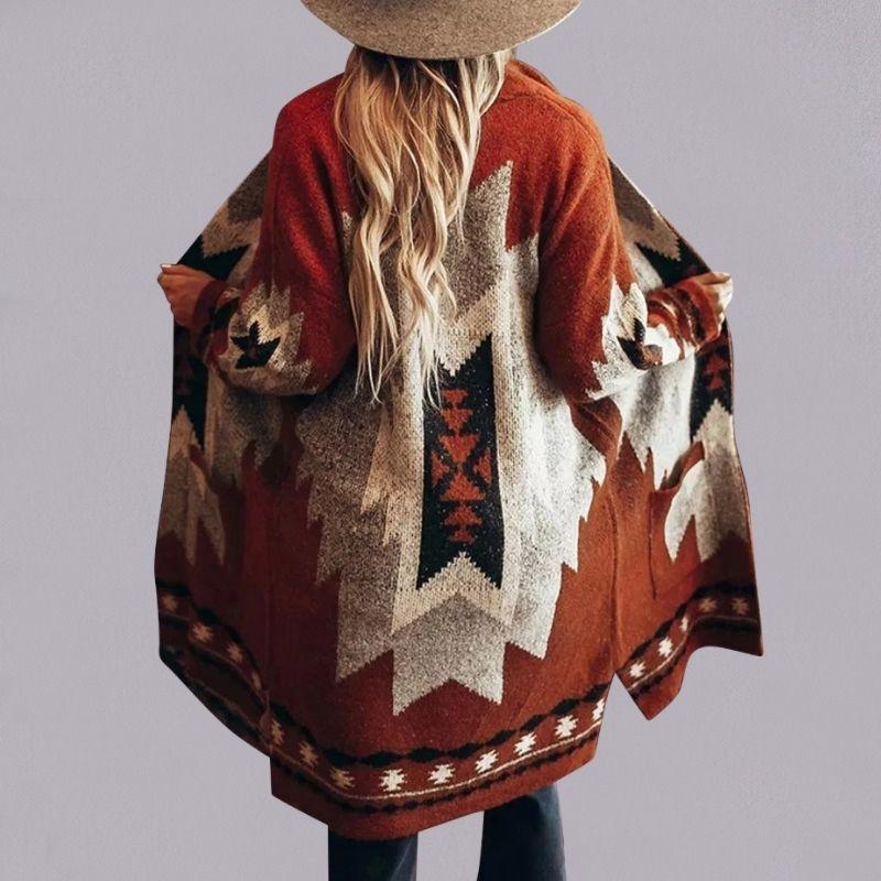 Long gilet en maille Géométrique Généreux Confortable
