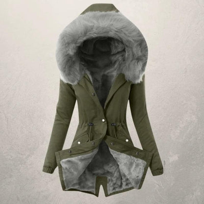 Parka mi-long chaud pour femme avec doublure en fausse fourrure