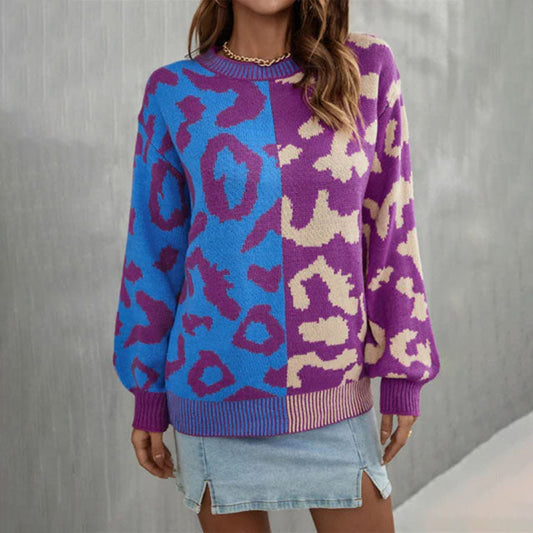 Damen Strickpullover Leopard Muster Herbst Modell - IdealeKleiden