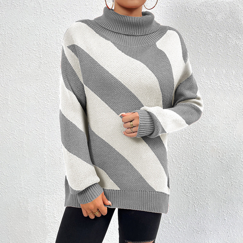 Robe rayée | Pull tricoté décontracté pour femme