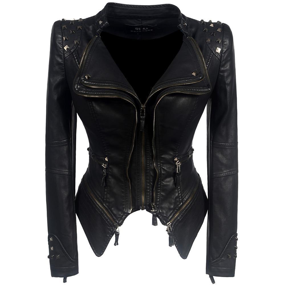 Blouson motard en cuir, style ajusté