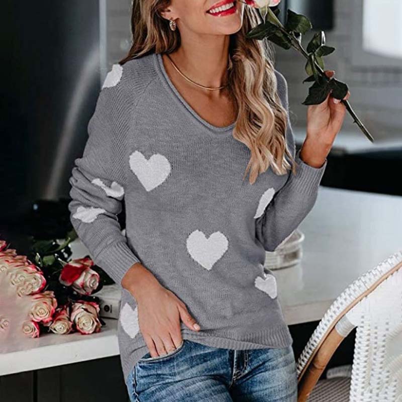 Pull en tricot pour femme motif cœur élégant
