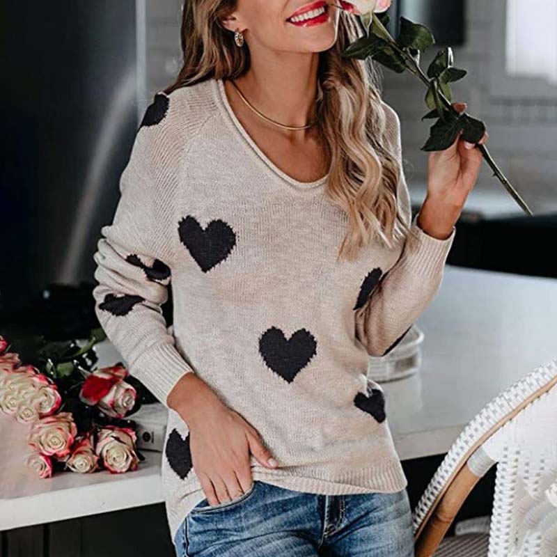 Pull en tricot pour femme motif cœur élégant
