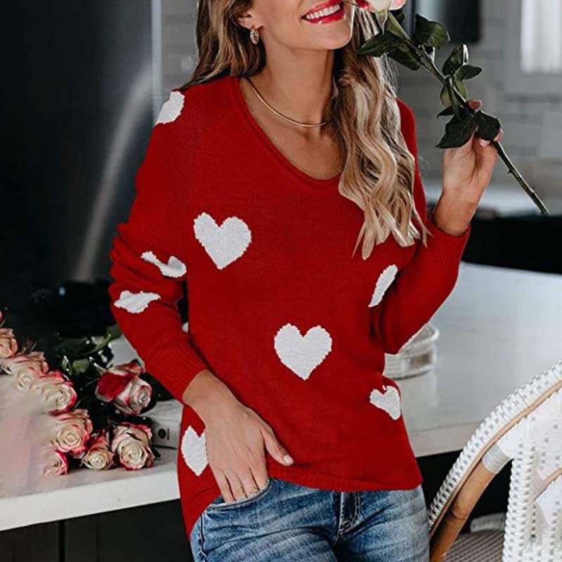 Pull en tricot pour femme motif cœur élégant