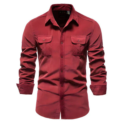 Chemise en velours côtelé homme moderne marron
