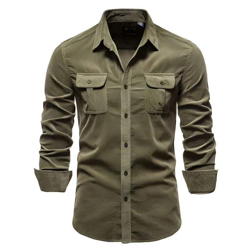 Chemise en velours côtelé homme moderne marron